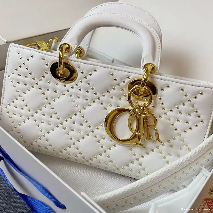 Bag with Lambskin D-Joy White Medium Beads Motif Cannage Lady 0424 Luxury